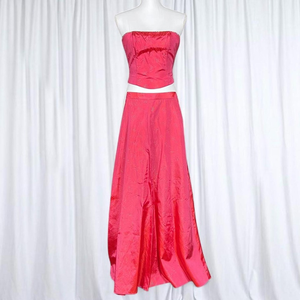 L.A. Glo Vintage Pink Two Piece Gown Lace-up Rhinestone Set